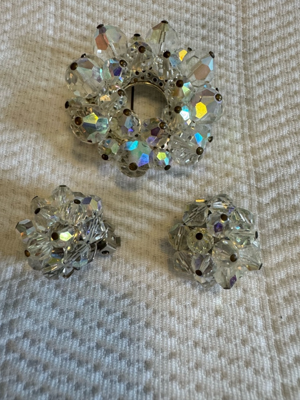 Aurora Crystal Cluster Brooch and Clip-On Earrings - Clear